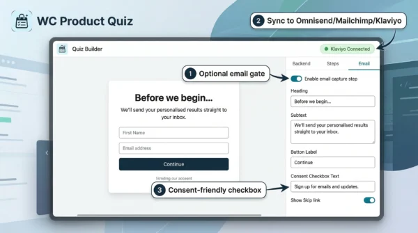 WC Product Quiz — Product Recommendation Quiz for WooCommerce (with Email Capture + CRM Sync)